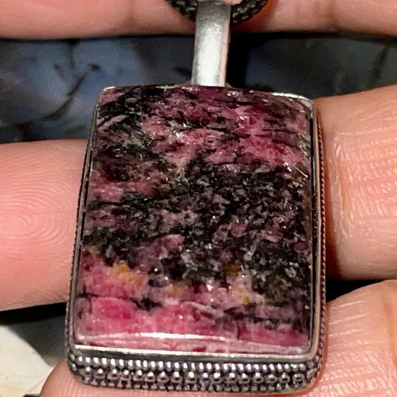 Rectangular Rhodonite Pendant 1 7/8” - Picture 9 of 16